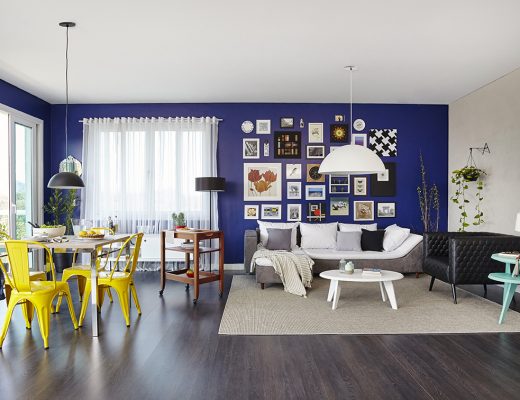 Sala de estar e jantar integradas, living, decoradas no estilo contemporâneo